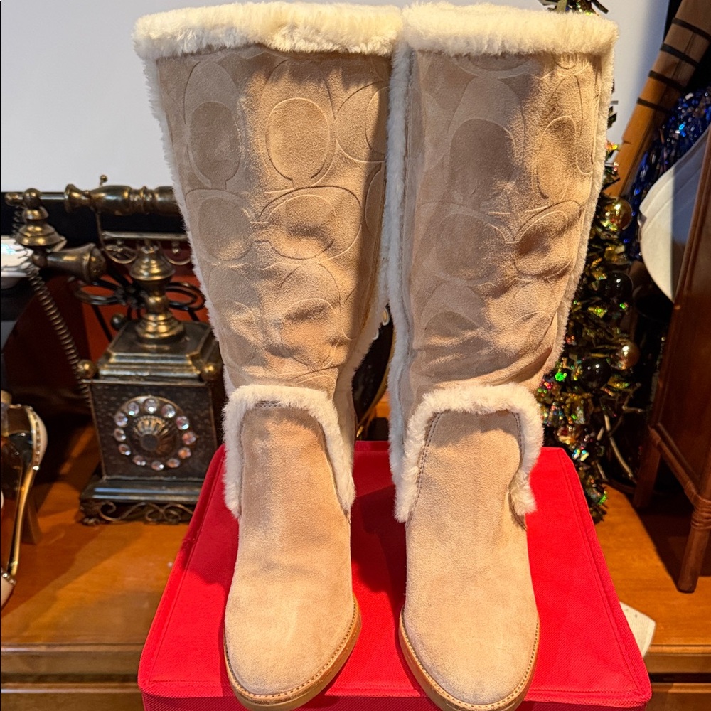 Coach Beige Fur-Lined Winter Boots
